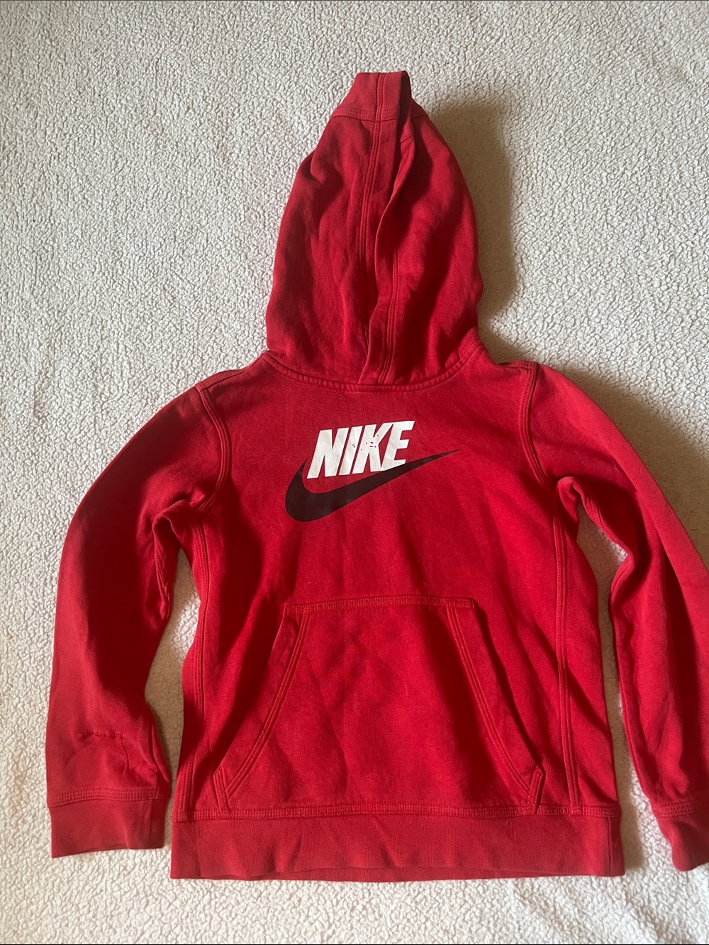 Small Nike Red Kids Hoodie with White Logo